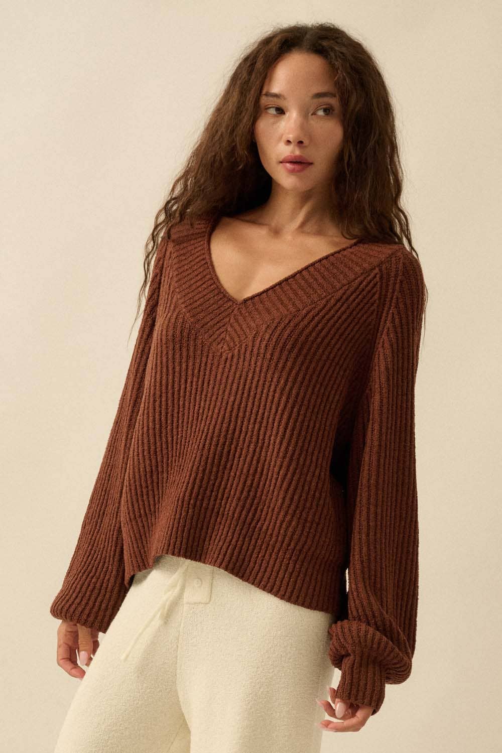Promesa USA - Wholesale Knit Sweater - Women's - Ribbed Knit V-Neck Loose-Fit Raglan Sweater10