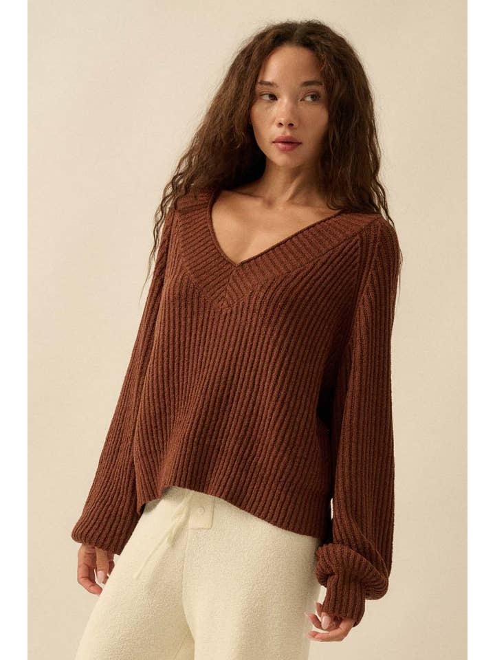 Promesa USA - Wholesale Knit Sweater - Women's - Ribbed Knit V-Neck Loose-Fit Raglan Sweater10