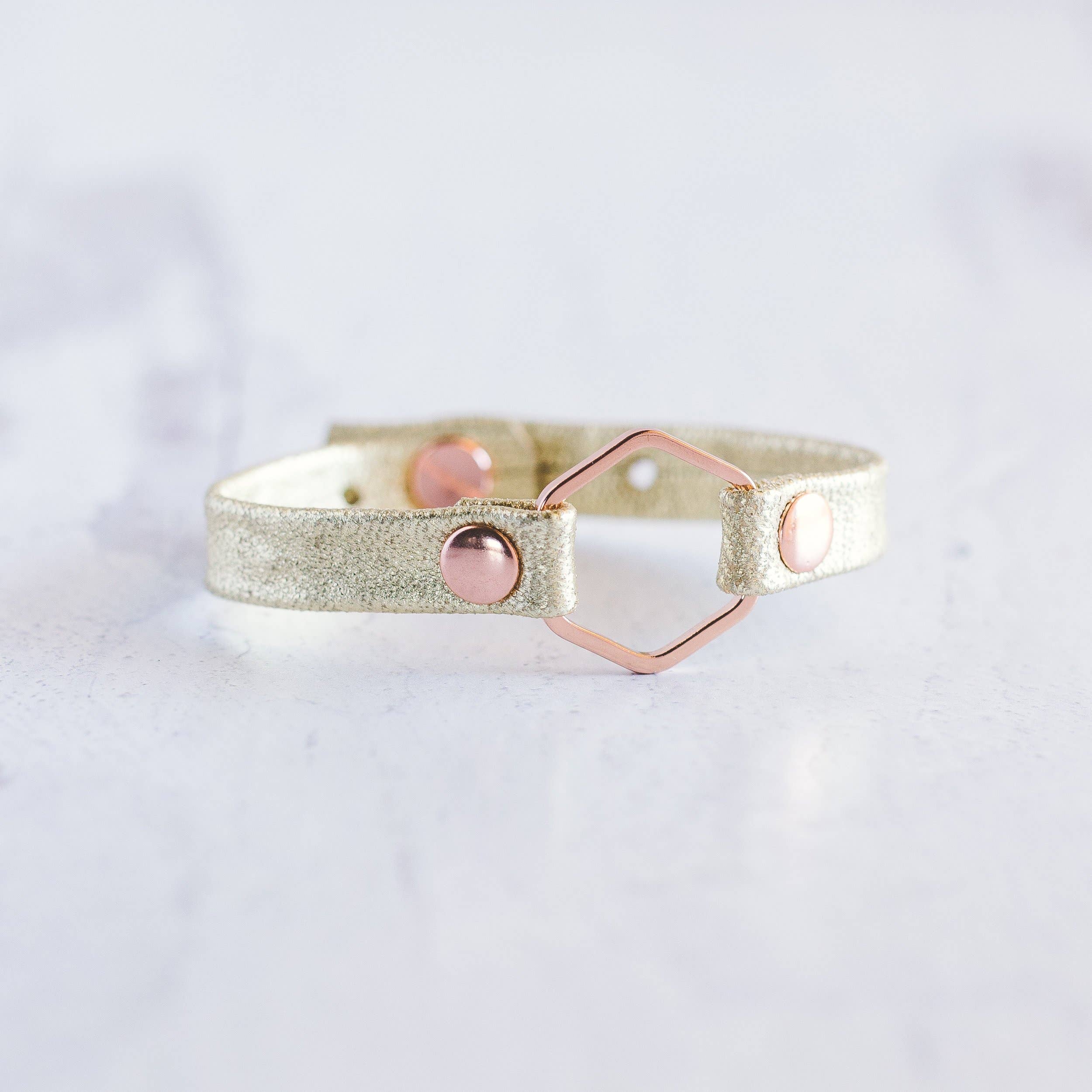 Giving Bracelets - Wholesale Bangle Bracelet - Honeycomb Leather Bracelet - Rose Gold14