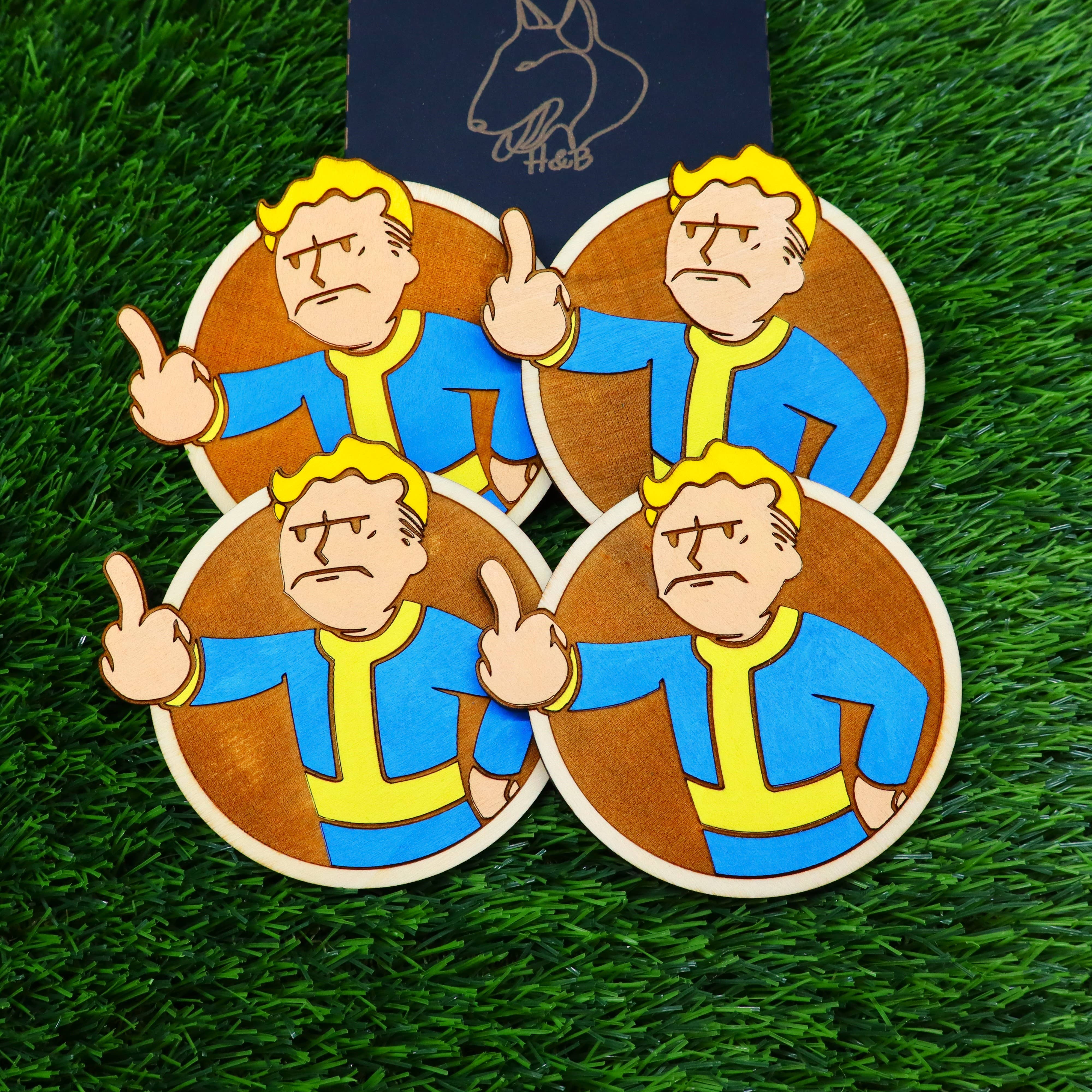 Herbs&Belles – Base de copos por atacado – Porta-copos de Madeira Fallout, Vault Boy Louco, Presente Geek Decoração de Casa12