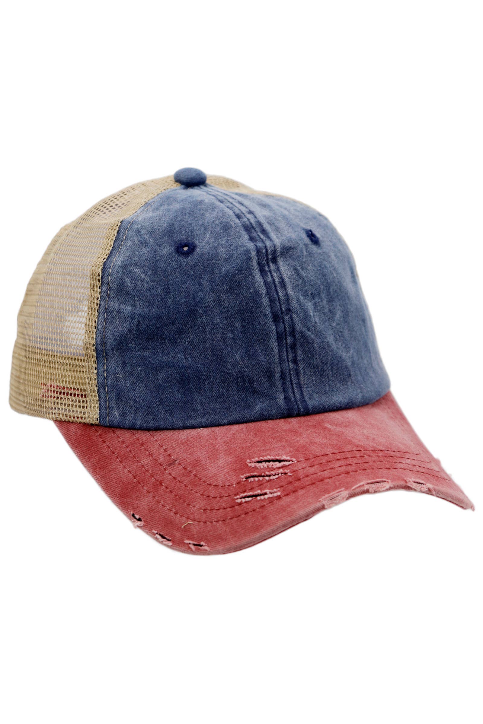 Cap Zone - Wholesale Trucker Hat - Unisex - Three Tone Distressed Pigmented Cotton Trucker Hat0