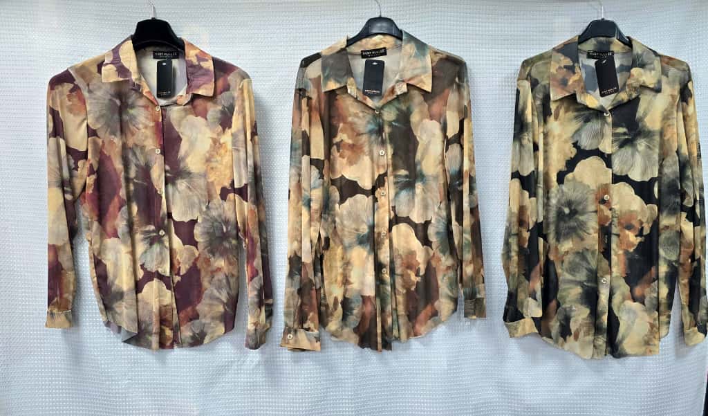 Black Vintage Floral Sateen Sheer Shirt for wholesale on Faire6