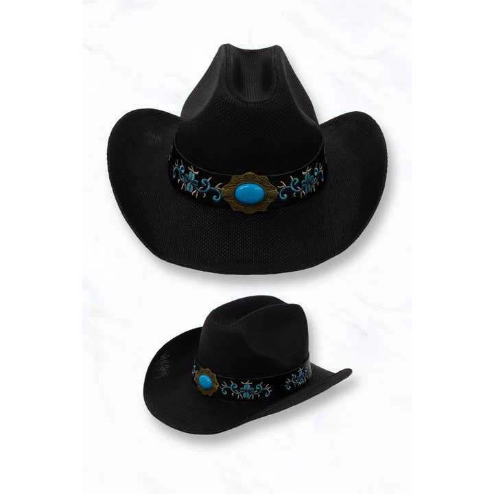 Suzie Q USA - Wholesale Cowboy Hat - Women's - Cowboy Hat with Turquoise Embroidered Concho Belt