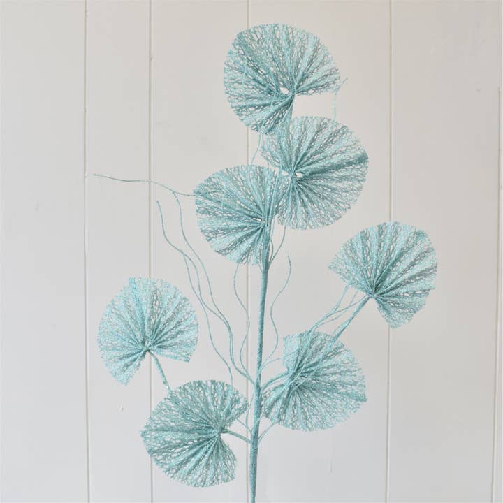 Delicate Coral Fan Leaf Spray - Light Aqua 31" for wholesale by David Christopher's Collection
