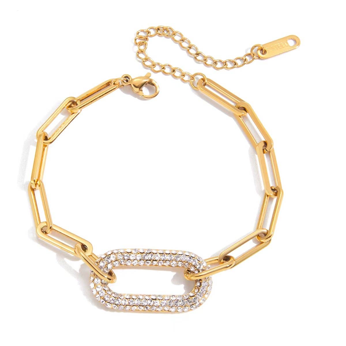 Savvy Bling - Wholesale Link & Chain Bracelet - Pave Link Paperclip Chain Bracelet Waterproof