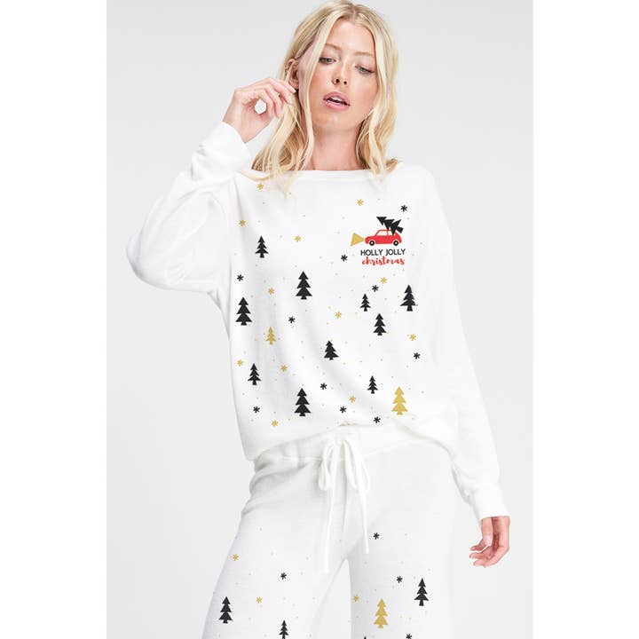 Set da salotto morbido con stampa Holy Joly con albero invernale per la vendita all'ingrosso da parte di Phil Love