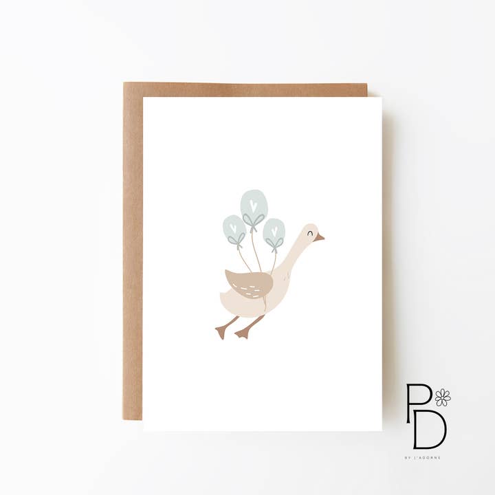 Goose With Balloons Card for wholesale by Paper Daisies by j'adorne