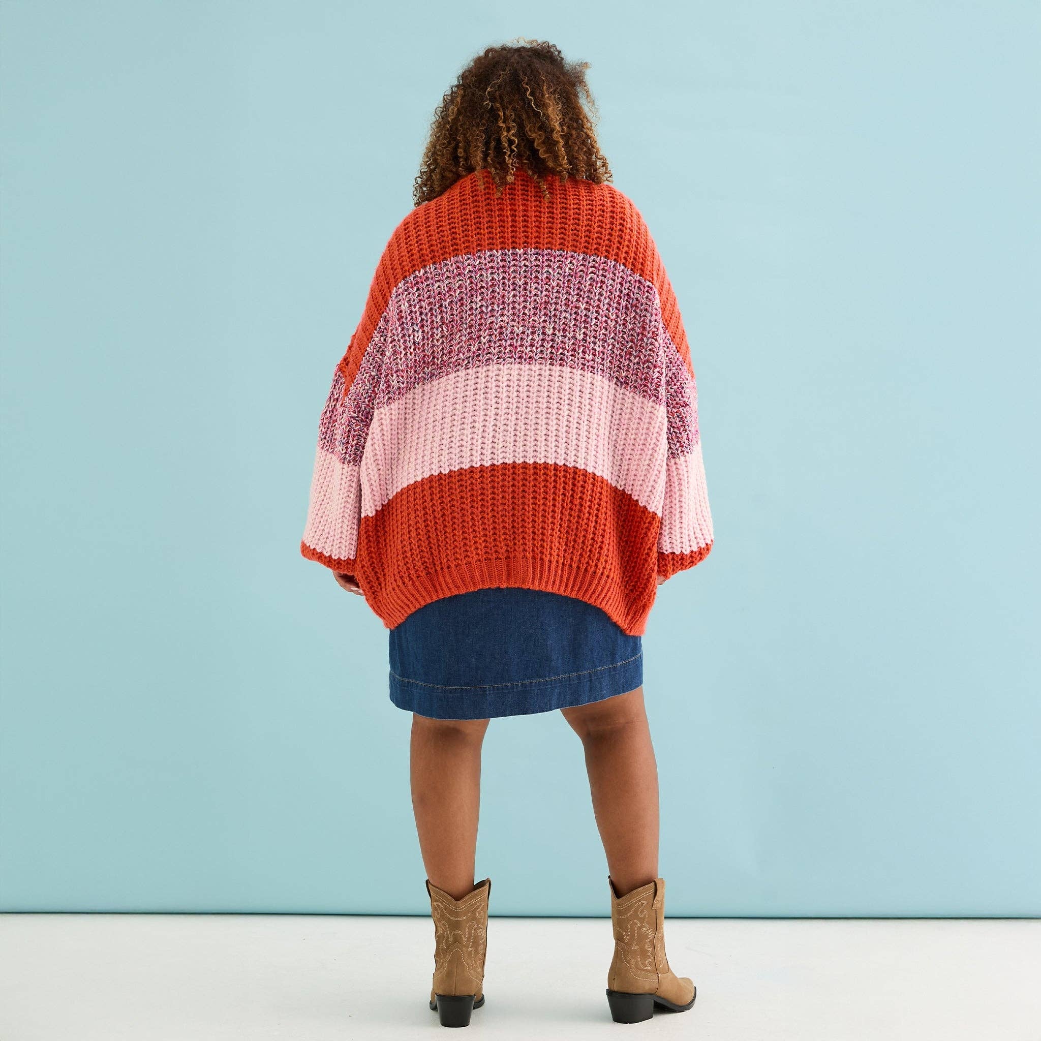 Cara & The Sky - Wholesale Cardigan - Women's - Janie Oversized Chunky Stripe Cardigan - Orange3
