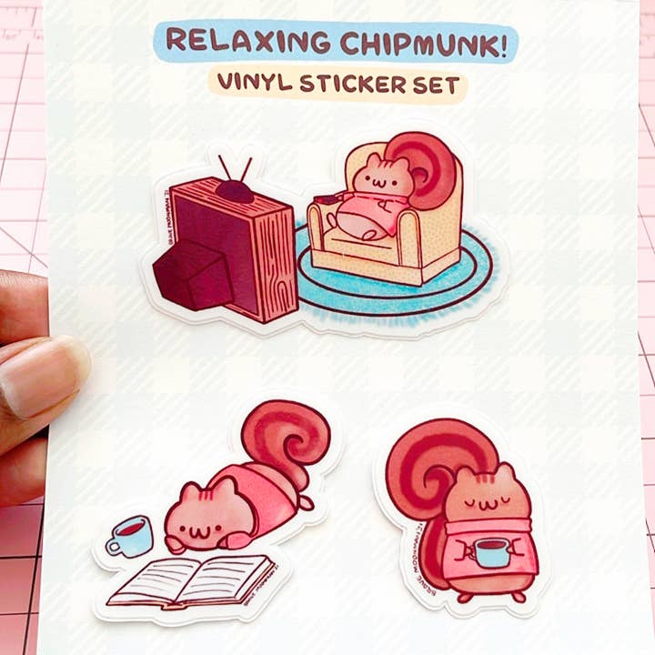 Relaxing Chipmunk Sticker Set for wholesale by Brave Moonman