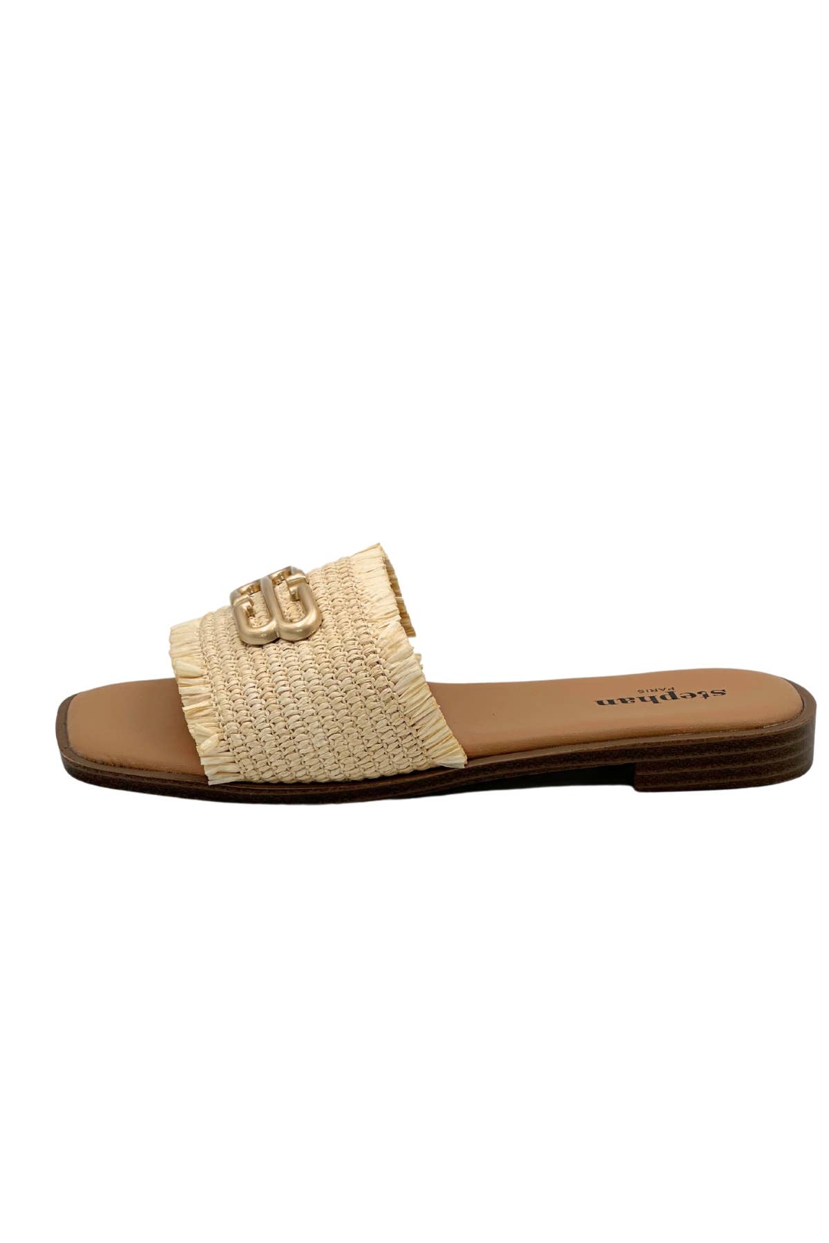 Stephan Paris – Großhandel Sandalen – Damen – Raffia-Mules TH-9 in natürlichen Farben mit Metallakzent5