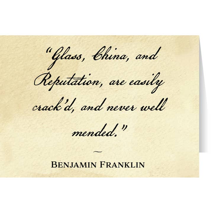 "Glass, China, and Reputation" Greeting Card for wholesale by Nelson Gifts Wholesale
