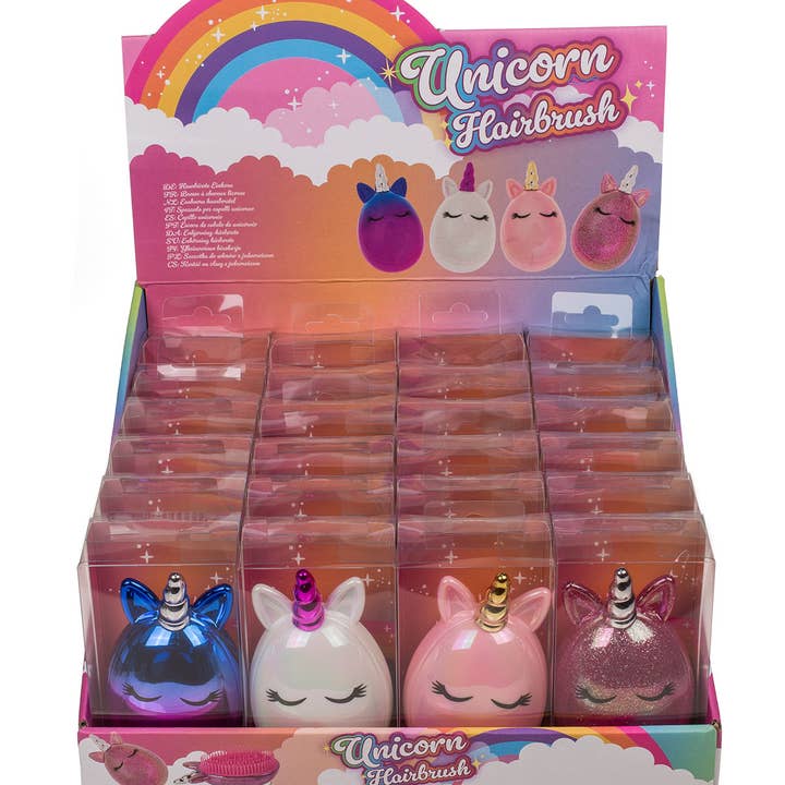 Unicorn-design detangling hairbrush for wholesale by Accentra