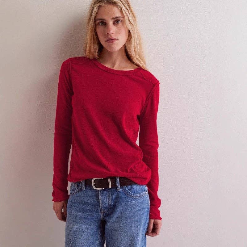 Plush Looks - Wholesale T-Shirt - Women's - Solid Color Round Neck Long Sleeve T-Shirt10
