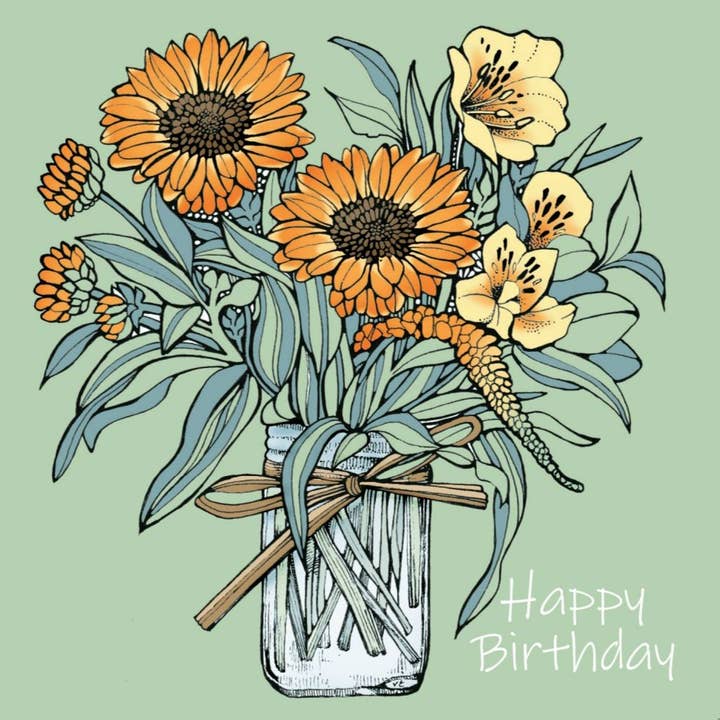 Alff a Bet Design - Wholesale Birthday Card - Sunflowers in vase Happy Birthday