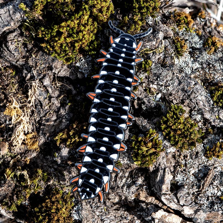 Pin de esmalte de milpiés cereza colorido para venta al por mayor de The Roving House