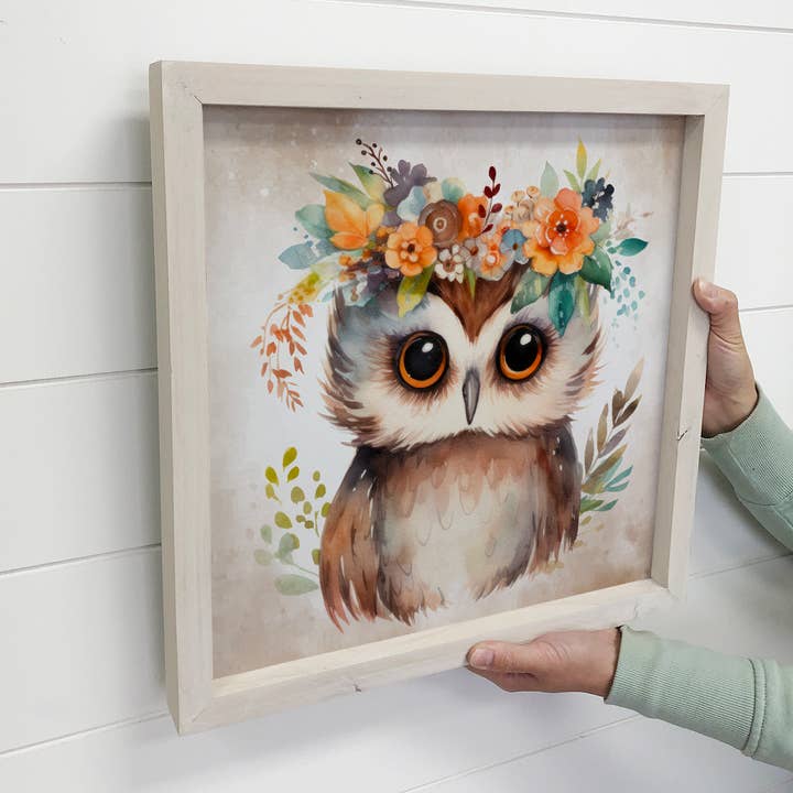 Hangout Home – Impressão artística por atacado – Boho Cute Owl Wall Art - Arte em Tela de Berçário - Moldura em Madeira2
