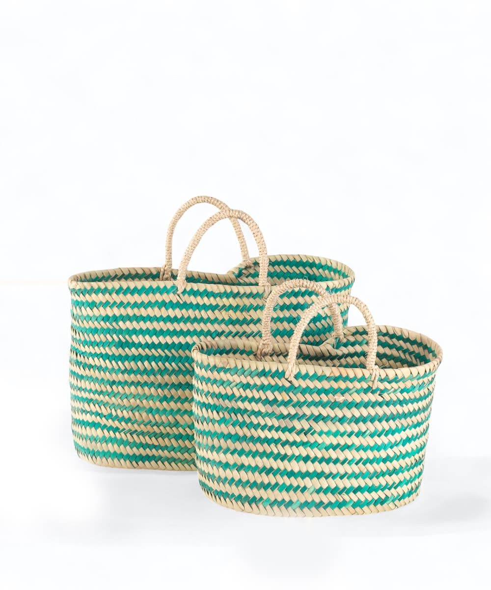 Kbas - Wholesale Beach Bag - SET OF TWO NATURAL GREEN PALM BASKETS