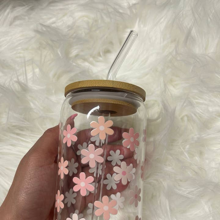 FLOWER Glass Cup 16OZ for wholesale by The Rowdy Chick