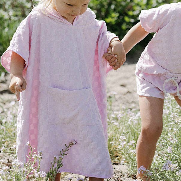 Terry Check Poncho Cover All - Pink Sand for wholesale by Rivi & Kin