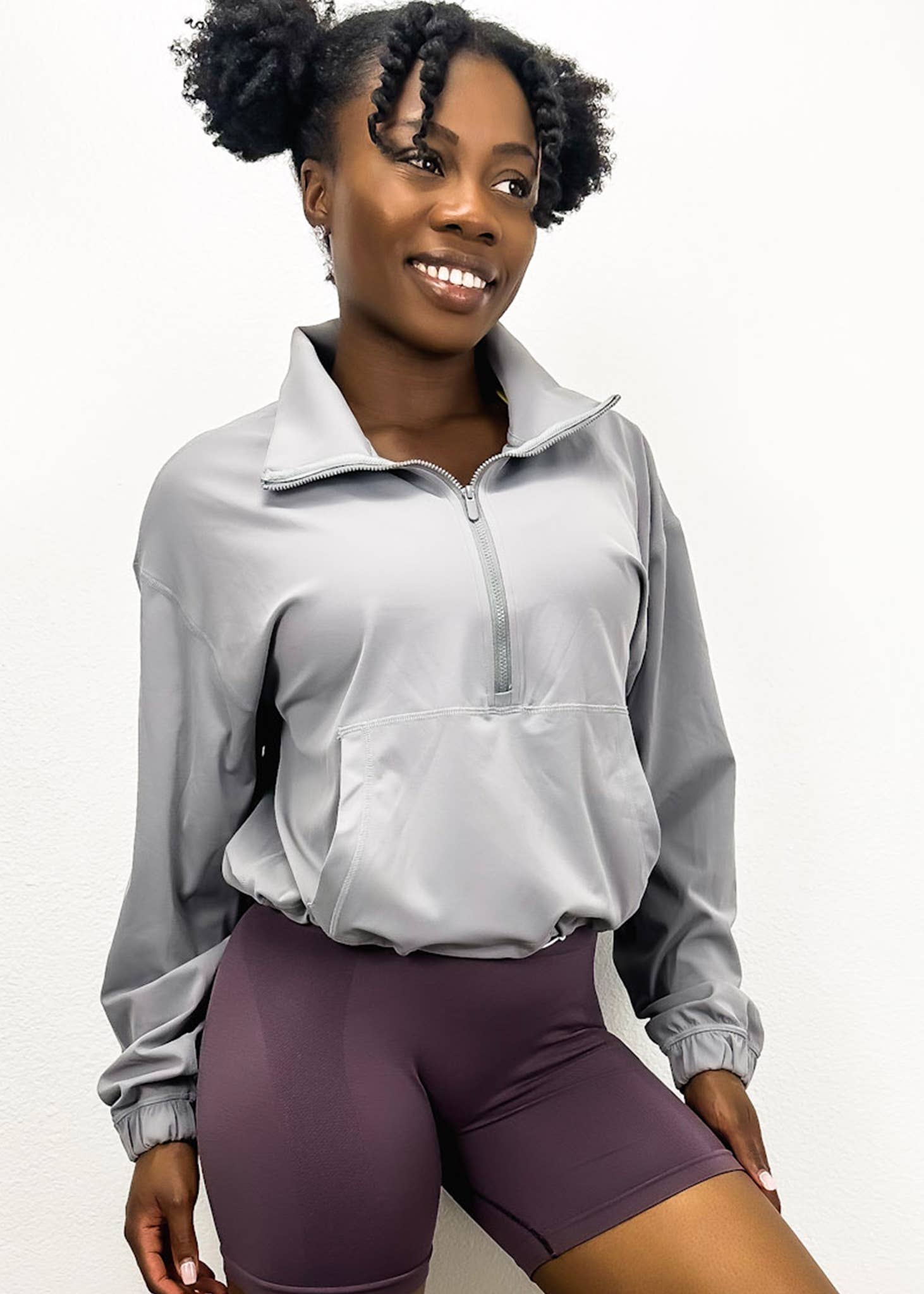 Active by Anna-Kaci – Engroshandel Træningsjakke - Dame – Buttery Blød Høj Hals Halv Zip Beskåret Jakke10