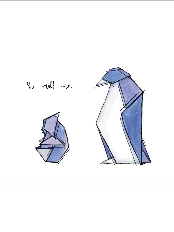 Agridoce Aquarela Origami Mama, Bebé Pinguim 4x6 Impressão por atacado de Marissa Tawney Thaler Illustration