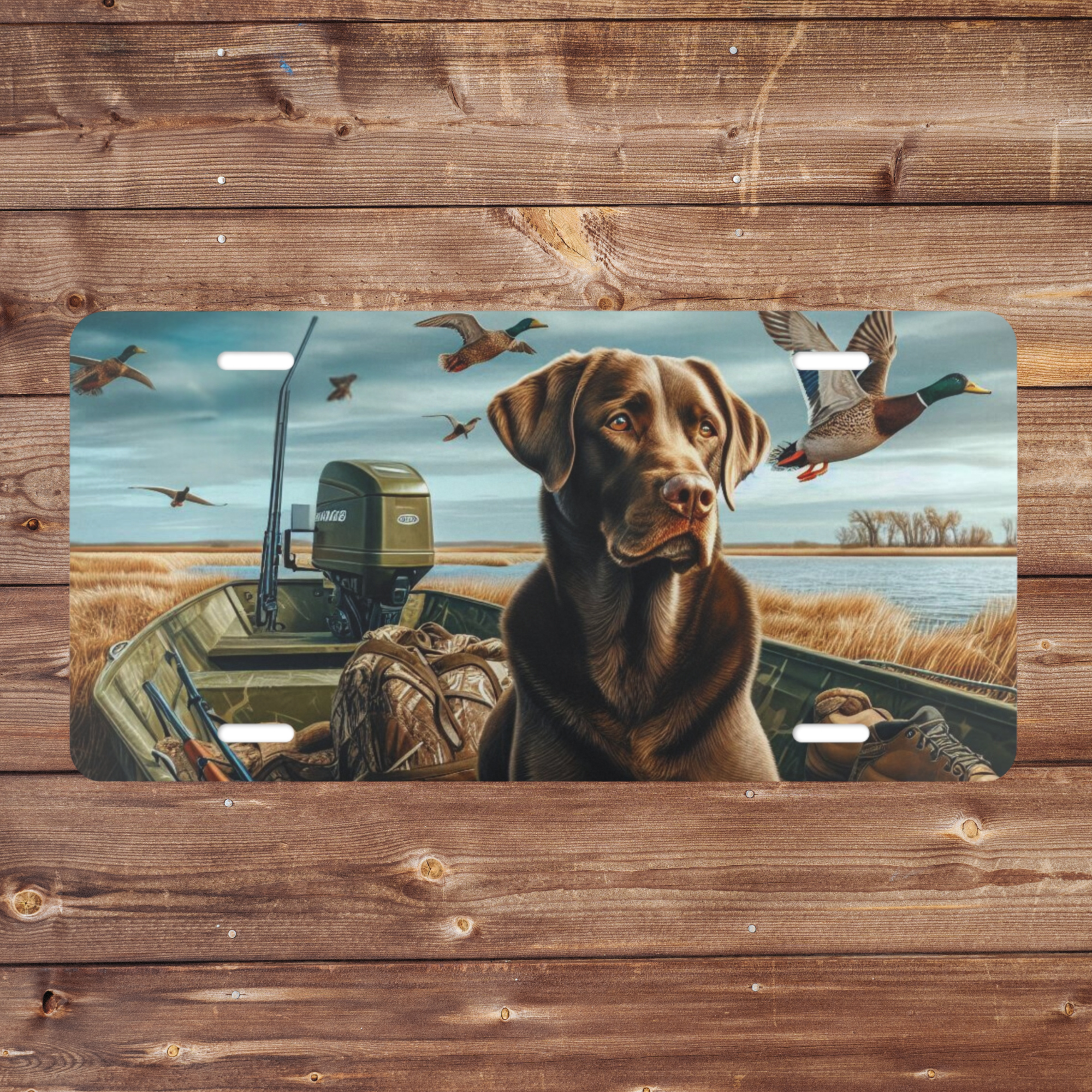 Grassy Creek Designs - Wholesale Sign - Labrador Retriever and Mallards Scene Duck Hunting Decorative License Plate0