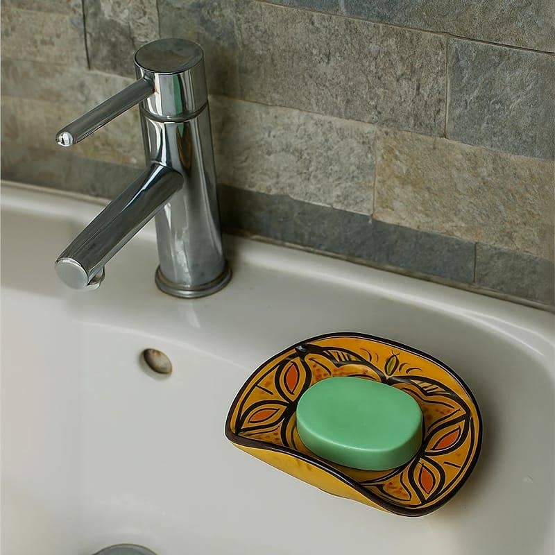 Etnico del Mondo - Wholesale Bath Soap Dish - Hand-Painted Moroccan Ceramic Soap Dish Safi#61