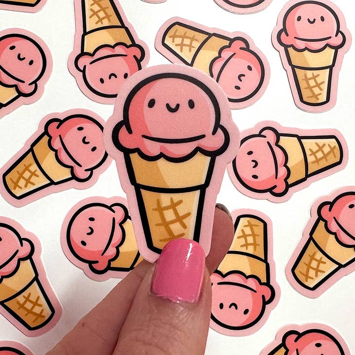 Strawberry Ice Cream Cone Mini Sticker for wholesale by Shop Emily M