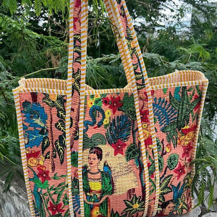 bhavnas boutique – Engroshandel Skuldertaske – til kvinder – Frida Kahlo Trykt Bomuld Vatteret Taske Kvinder Skuldertasker