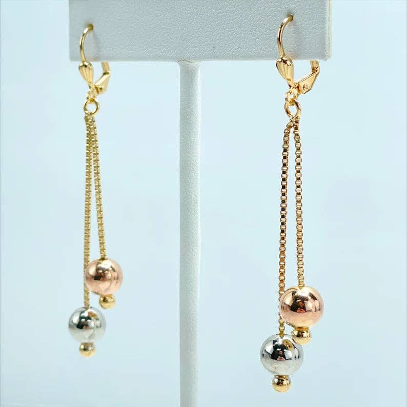 Luxus Accessories – Großhandel Kette mit Anhänger/Charm – Mit 18 Karat Gold gefüllte 1,2 mm große Boxkette, dreifarbig, verstellbar, 30 Zoll, zweifarbige Kugeln0