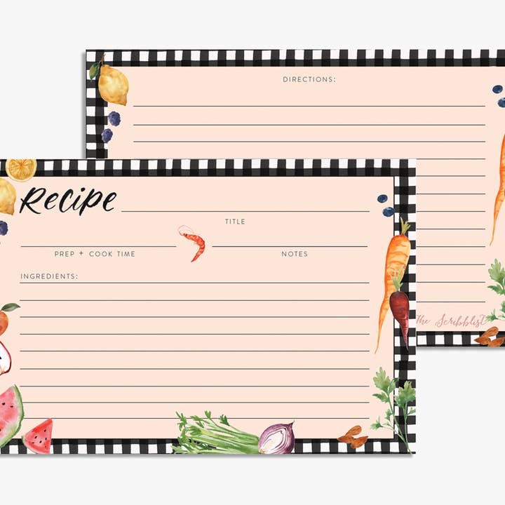 Vintage-inspirierte Markt-Obst- und Gemüse-Rezeptkarten für den Großhandel von The Scribblist