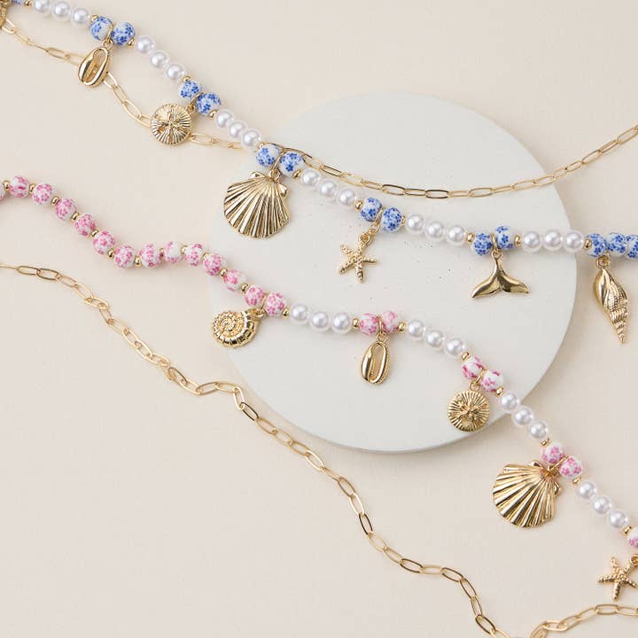 Frem - Wholesale Pendant/Charm Necklace - Seaside Charm Layered Bead Necklace