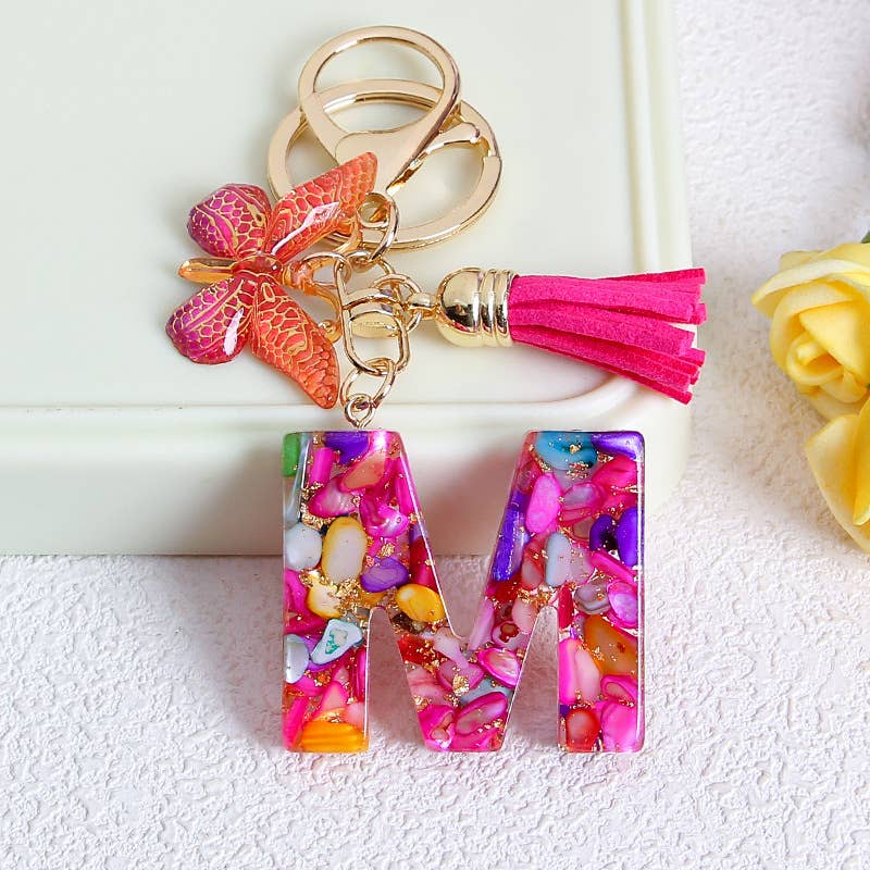 MKS America - Wholesale Keychain - Women's - Glitter Butterfly 26 English Letter Tassel Resin Keychain12