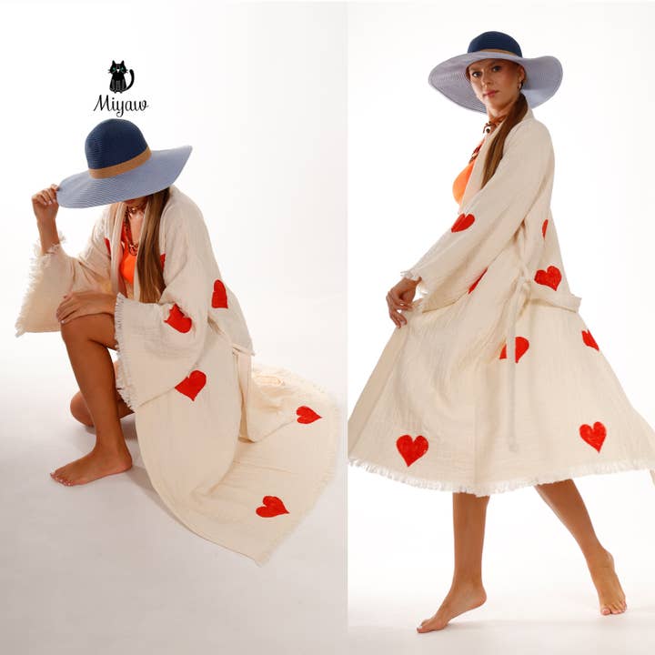 Beige Wholesale Personalized Organic Cotton Kimono Robe - Romantic Valentine's Day Gift for Boutiques for wholesale on Faire