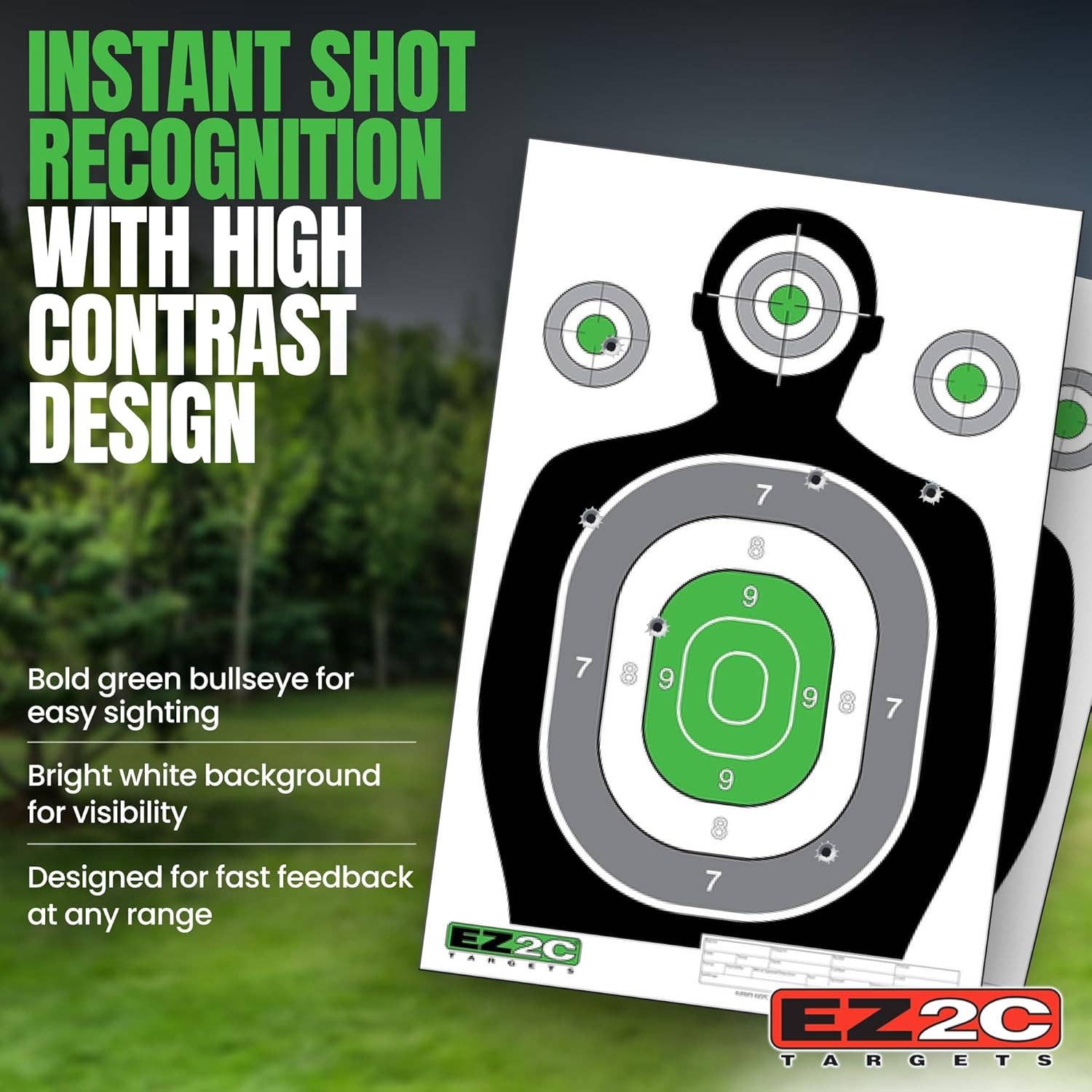 EZ2C Targets - Vente Accessoires de sport - Cible de tir silhouette verte EZ2C 12"x18", cibles en papier de qualité supérieure pour stand de tir, cadeaux pour armes à feu fabriqués aux États-Unis.8