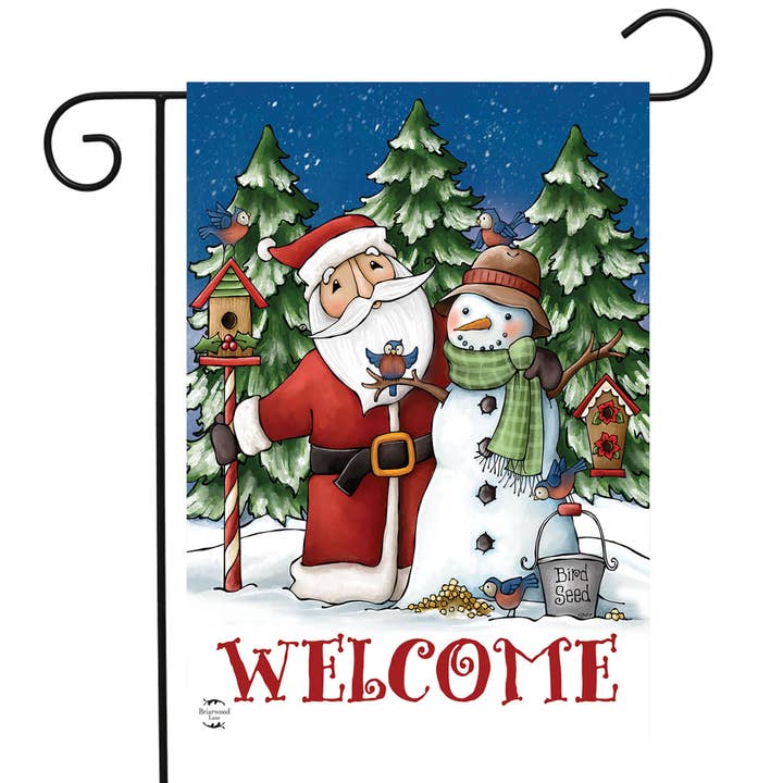 Santa And Snowman Garden Flag for wholesale by Briarwood Lane
