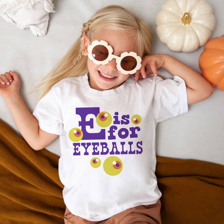 E is for Eyeballs Toddler and Youth Shirt for wholesale by Itsy Bitsy Bella Co