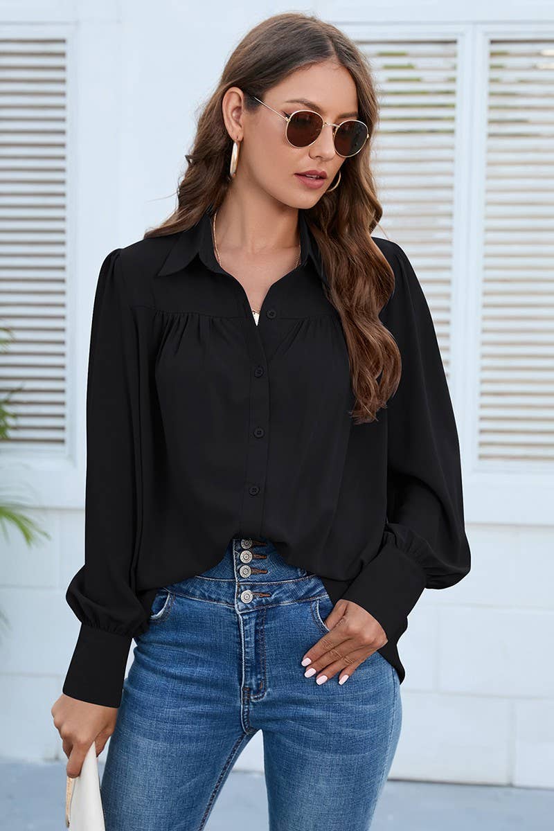 Wholesale CWTBLL0097_BUTTON DOWN DAILY BASIC BLOUSE for your store Faire
