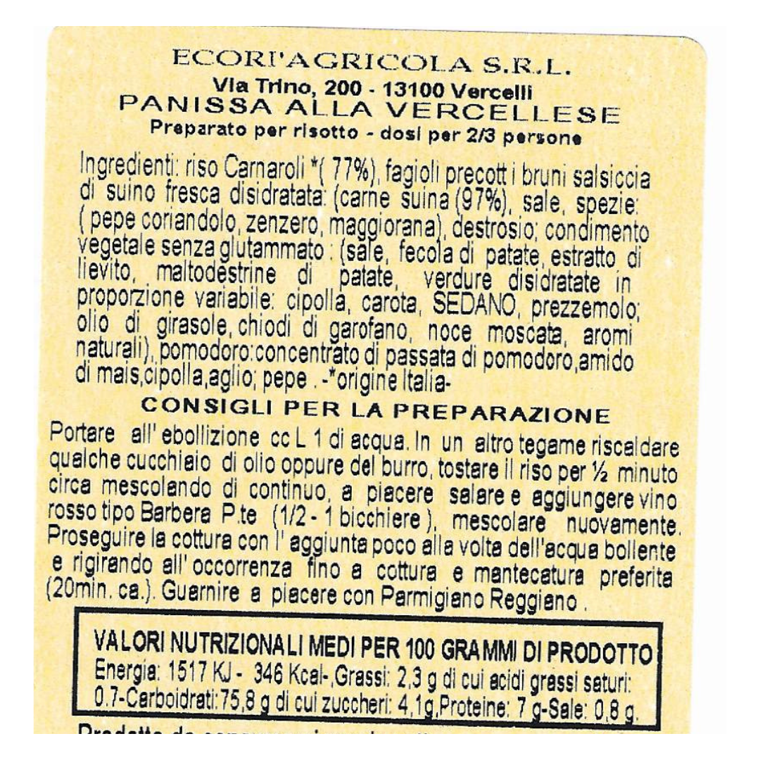 ECORI' AGRICOLA SRL - Vente Riz - Risotto Panissa à la mode de Vercelli avec riz Carnaroli classique 300 g1