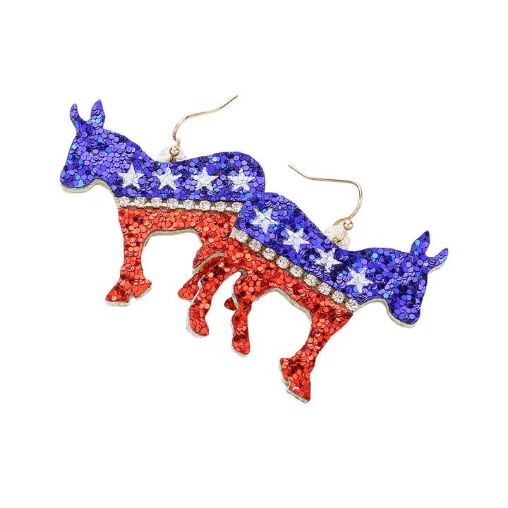 Sensibling Corp. - Wholesale Dangle Earrings - Glittered American USA Democrat Donkey Dangle Earrings1