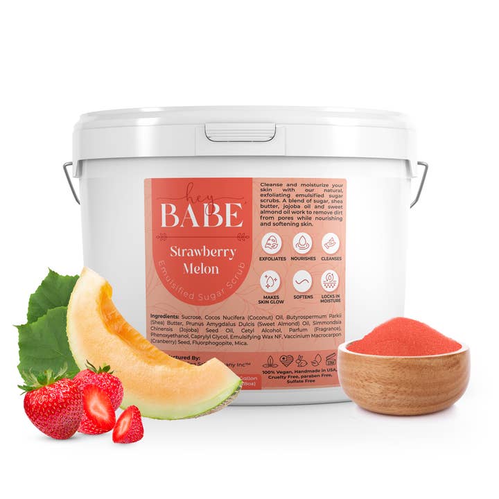Hey, Babe Emulsified Sugar Scrub - Strawberry Melon - 128oz for wholesale by The Midwest Sea Salt Company