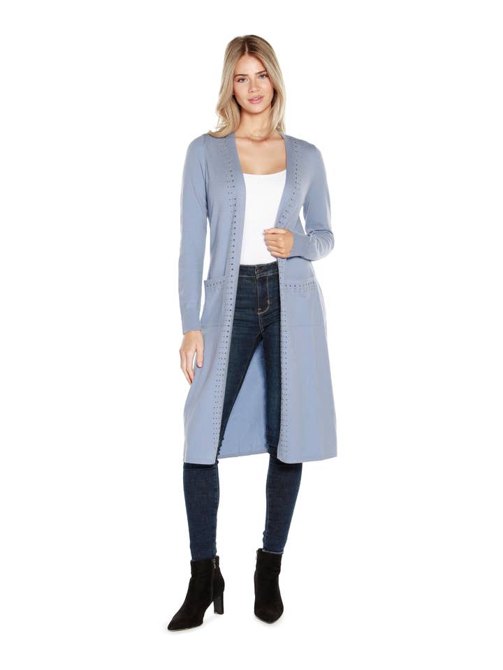 Belldini - Wholesale Cardigan - Women's - Women's Rhinestone Trim Belted Duster Cardigan