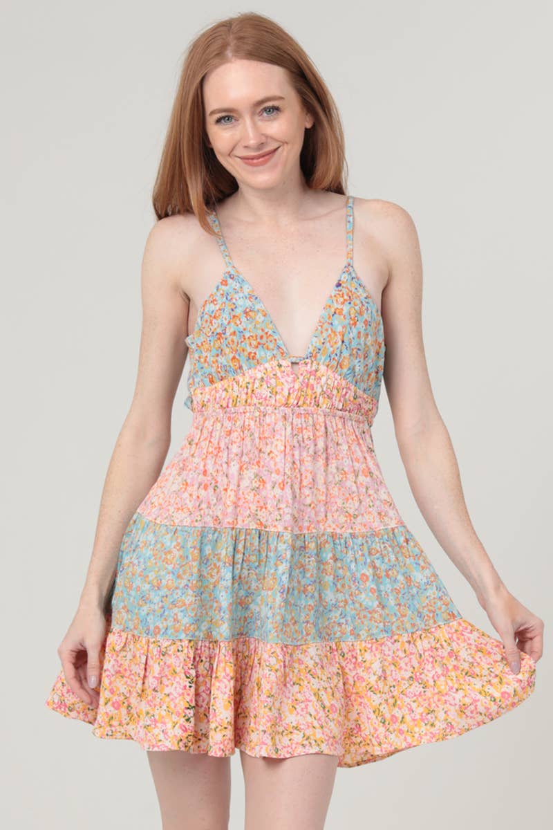 ANGIE – wholesale Dress – Women's – F4H12-W982 V NECK OPEN TIE BACK SUNDRESS0