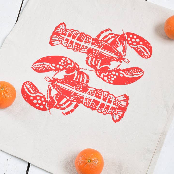 Hearth and Harrow - Wholesale Tea Towel - Double Lobster Tea Towel in Red - Nautical Gifts - Handmade