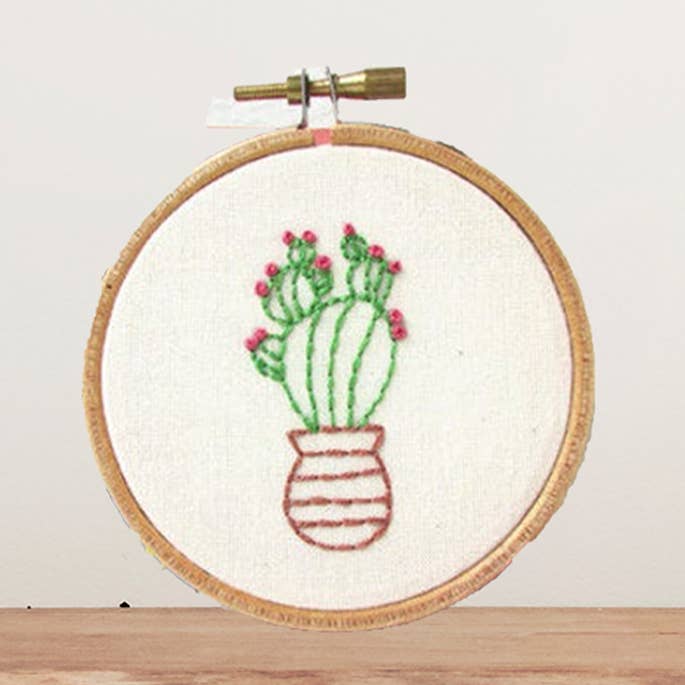 Cactus hand embroidery art for wholesale by Bailey Whin