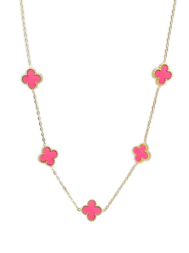 Pink Flower Design Stainless Steel Necklace for wholesale by Lucylou Collection