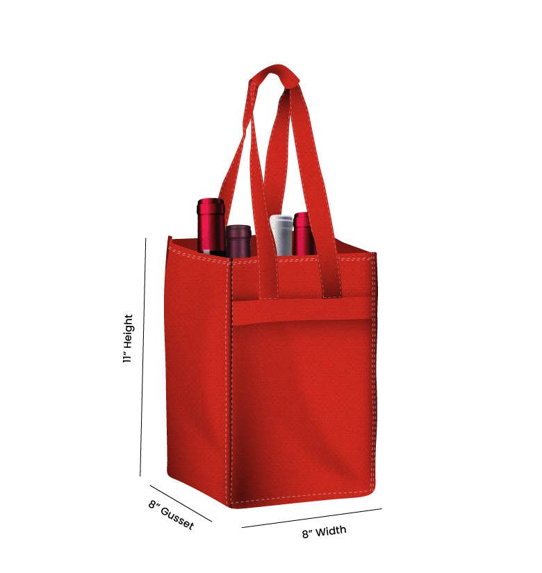Non Woven Totes - Wholesale Wine Tote - Reusable 4-Bottle Wine Tote Bag-8x11x8 with Bottom Gusset | Custom Printed Wine Totes27