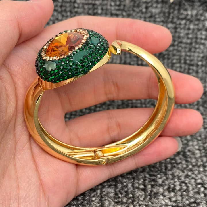 Mio Queena - Wholesale Cuff Bracelet - Sparkling Inlaid Glass & Rhinestone Gold-Plated Bangle2