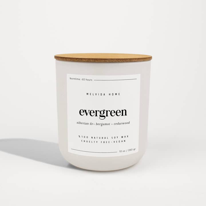 Melvida Home - Wholesale Jar/Filled Candle - Evergreen - 10 oz White Glass Soy Candle - Christmas Gift3