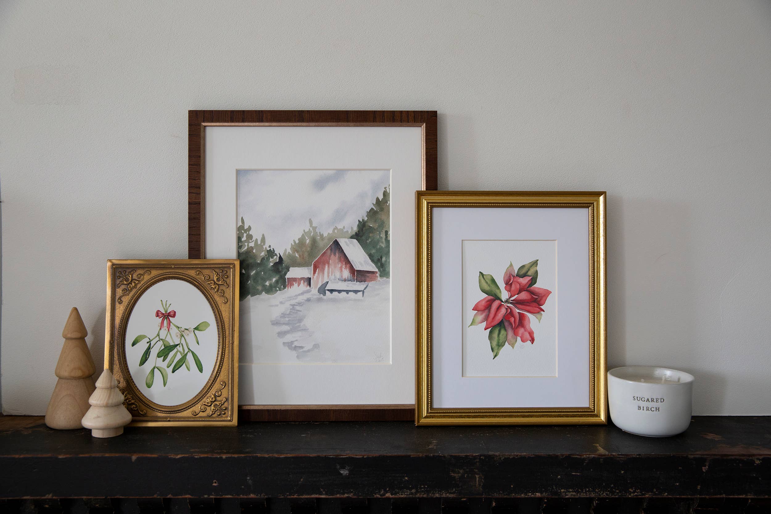 Sarah Jane Studio Art - Wholesale Art Print - Red Barn Winter Landscape Watercolor Print6